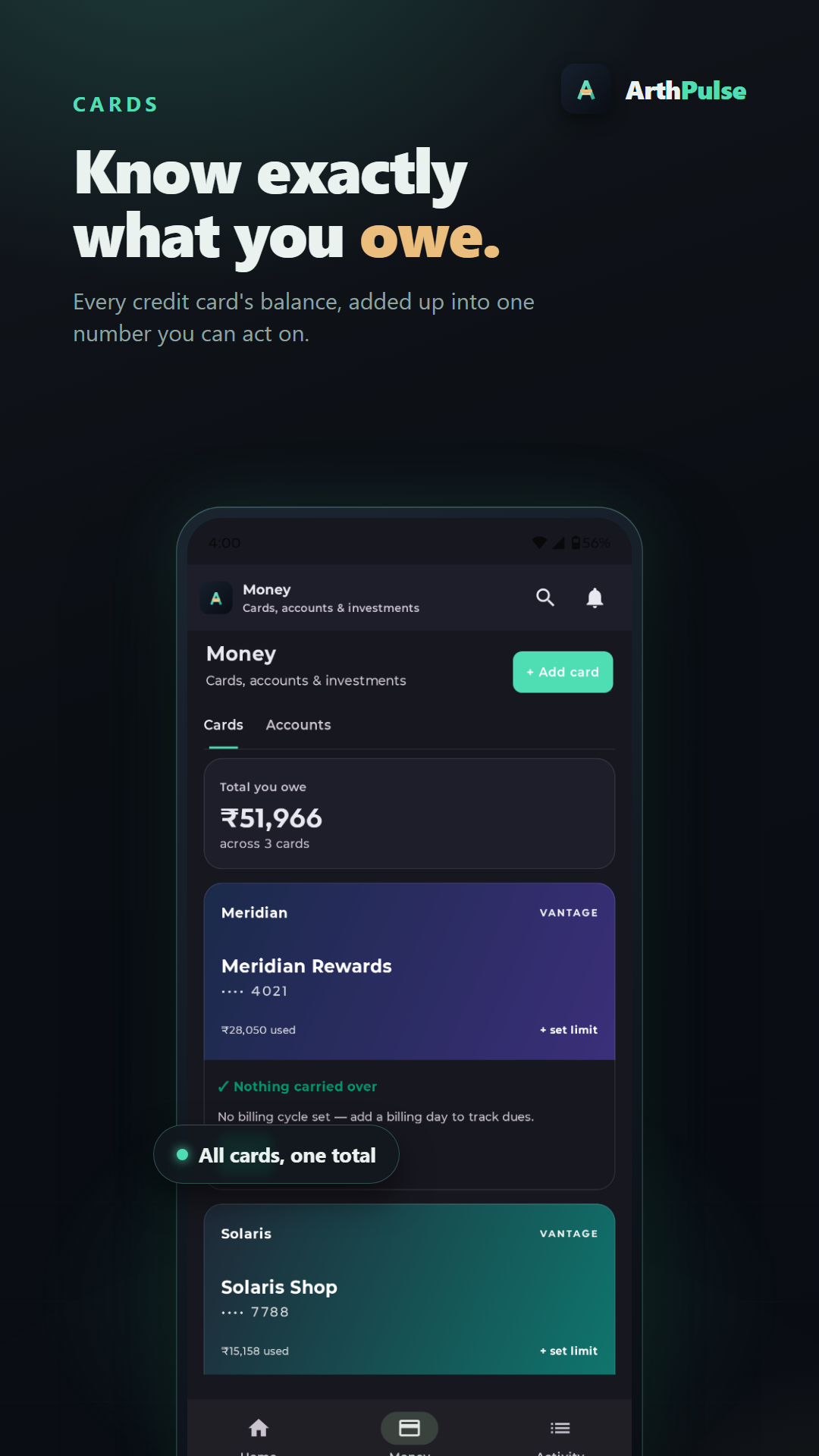Cards — know exactly what you owe