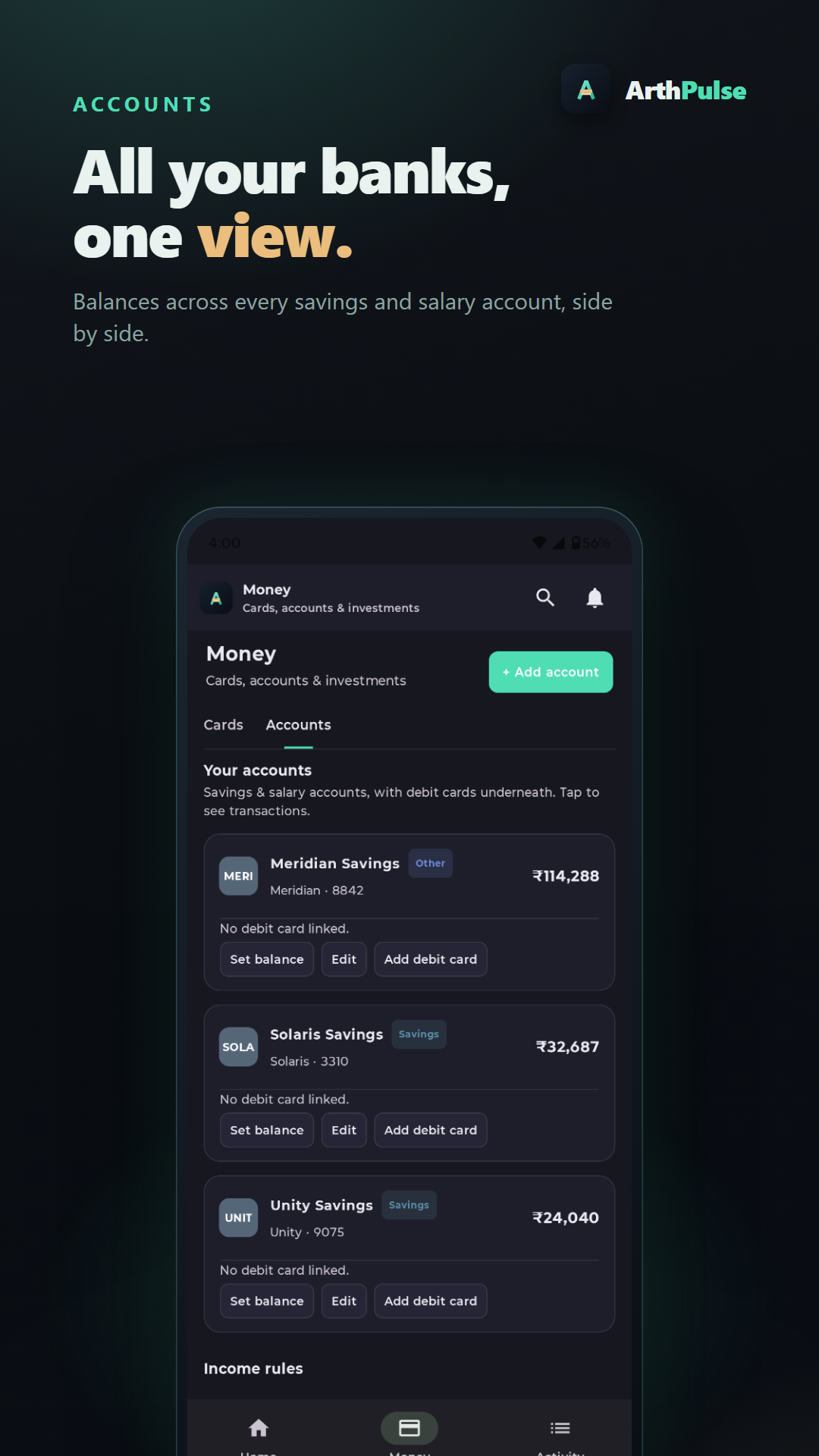 Accounts — all your banks, one view